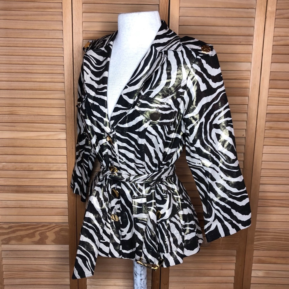 Gold Zebra Stripe Trench Coat Jacket S